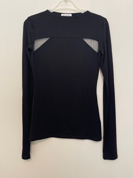 Black Long-Sleeve Tee with Mesh Inset